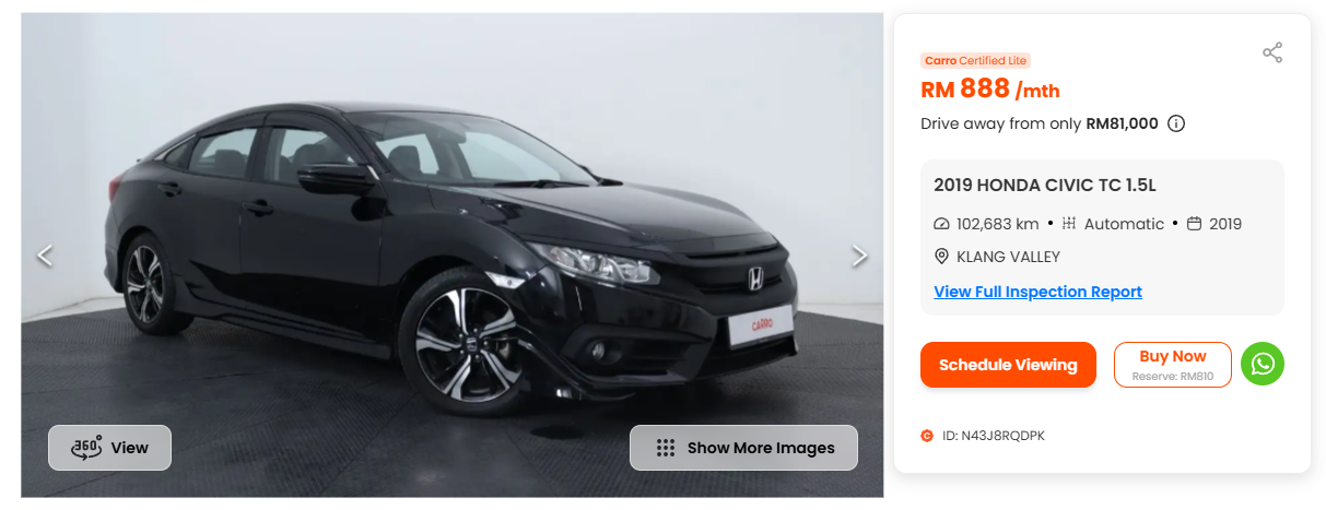 Carro Certified Lite - Honda Civic 2019