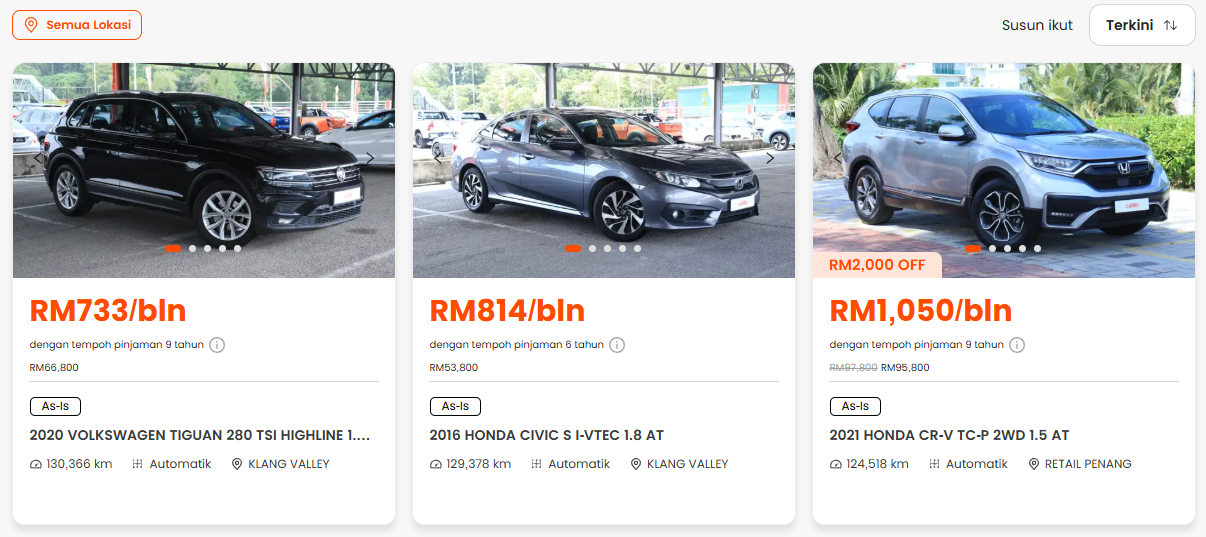 contoh kereta terpakai di Carro